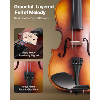Σετ βιολιών VEVOR για αρχάριους ενήλικες, μέγεθος 340mm, με θήκη Rosin Brown
