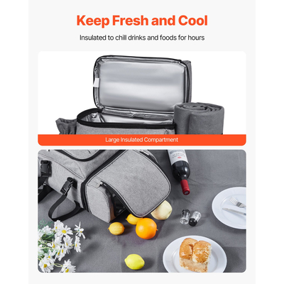 Τσάντα πλάτης VEVOR για πικνίκ παραλίας 4 ατόμων με ψυγείο, γκρι