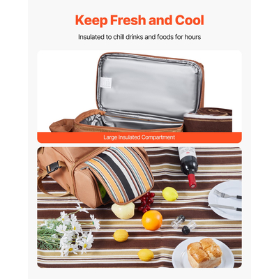 Τσάντα πλάτης VEVOR για πικνίκ παραλίας 4 ατόμων με ψυγείο, καφέ