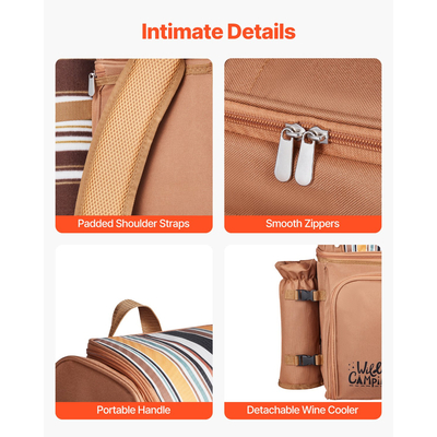 Τσάντα πλάτης VEVOR για πικνίκ παραλίας 4 ατόμων με ψυγείο, καφέ