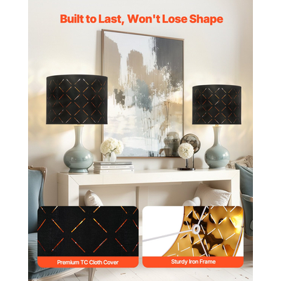 VEVOR Σετ 2 αμπαζούρ για τύμπανο 13 x 13 x 10 ίντσες, στρογγυλό αμπαζούρ με άρπα (μαύρο)