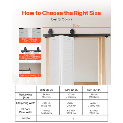 Κιτ ράγας συρόμενης πόρτας αχυρώνα VEVOR 40" για δύο πόρτες 18