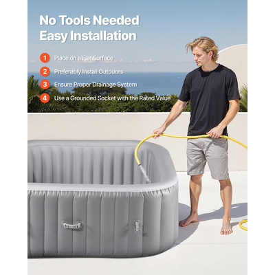 Φουσκωτό Υδρομασάζ VEVOR 4 έως 6 Ατόμων 1850 x 660 χιλ. Φορητό Εξωτερικό Σπα Τετράγωνο