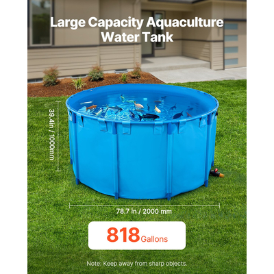 VEVOR Υφασμάτινη Λίμνη από Καμβά, Υπέργεια Λίμνη Koi 818 Gal, Στρογγυλή (Μπλε)