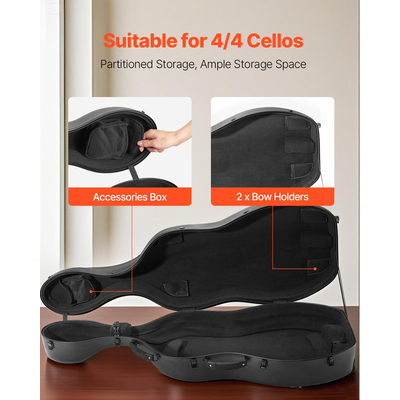 Φορητή τσάντα μεταφοράς για τσέλο VEVOR από σύνθετες ίνες άνθρακα 4/4 πλήρους μεγέθους