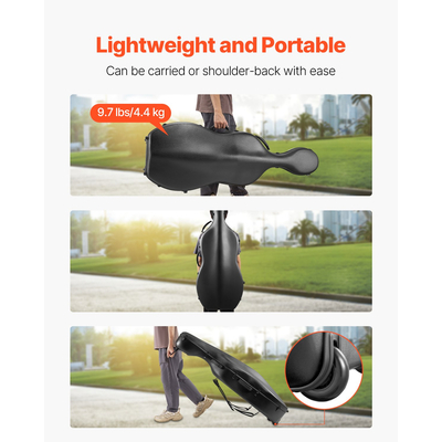 Φορητή τσάντα μεταφοράς για τσέλο VEVOR από σύνθετες ίνες άνθρακα 4/4 πλήρους μεγέθους