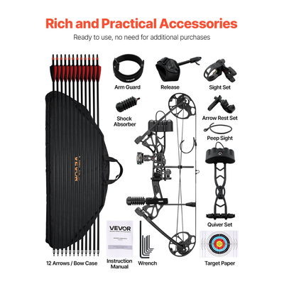 Σετ βέλους δεξιού χεριού VEVOR με σύνθετο τόξο, τοξοβολία, 70 λίβρες, 320 fps, κυνήγι, σκοποβολή