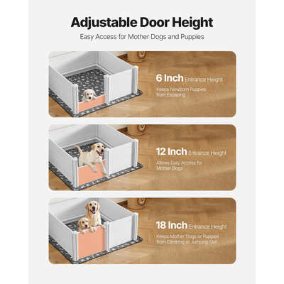 VEVOR Κουτί Τοκετού 48x48x18,1 ίντσες με ρυθμιζόμενο ύψος πόρτας για μεγάλο σκύλο