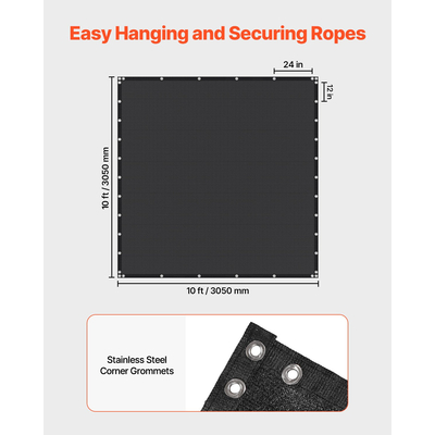 VEVOR 90% Υφασμάτινη Οθόνη Προστασίας Απορρήτου 10 x 10 πόδια για Αίθριο Κήπο (Μαύρο)