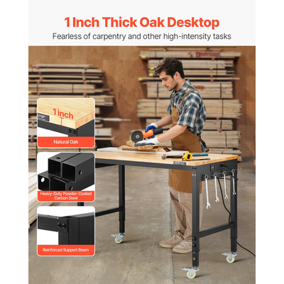 Πάγκος εργασίας VEVOR 48" με ρόδες, ρυθμιζόμενο ύψος, πρίζα και σανίδα