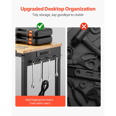 Πάγκος εργασίας VEVOR 48" με ρόδες, ρυθμιζόμενο ύψος, πρίζα και σανίδα