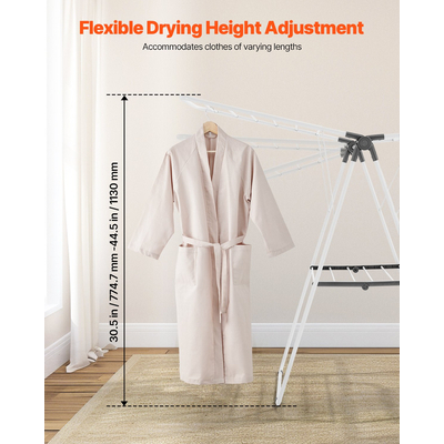 VEVOR Πτυσσόμενη Απλώστρα Ρούχων 2 Επιπέδων με Κλιπς για Κάλτσες & 21 Ράβδους Στεγνώματος Λευκό