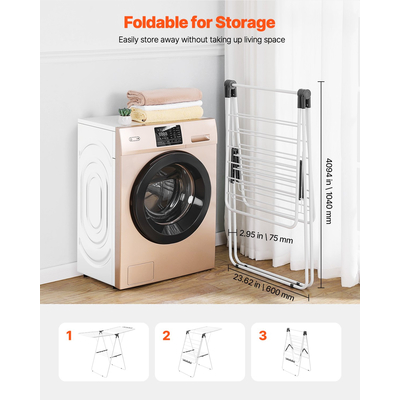 VEVOR Πτυσσόμενη Απλώστρα Ρούχων 2 Επιπέδων με Κλιπς για Κάλτσες & 21 Ράβδους Στεγνώματος Λευκό
