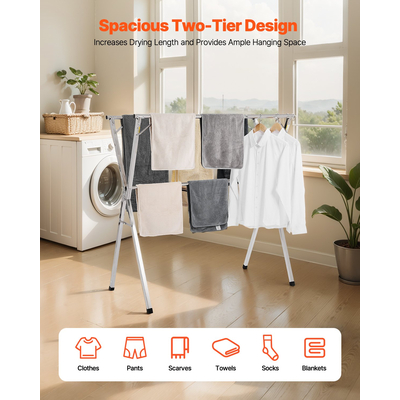 Τηλεσκοπική απλώστρα ρούχων VEVOR 2 επιπέδων με 30 αντιανεμικές τρύπες και 2 γάντζους παπουτσιών