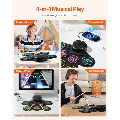 Σετ ηλεκτρικών ντραμς VEVOR για παιδιά, 7 πλήκτρα, με υποδοχή ακουστικών, πετάλια, ηχείο