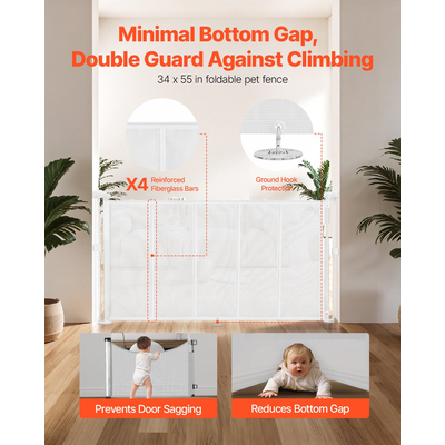 Πτυσσόμενη Πόρτα Μωρού VEVOR με Ύψος 870 mm, Επεκτείνεται σε Πλάτος 1400 mm, Λευκό για Παιδιά και Κατοικίδια