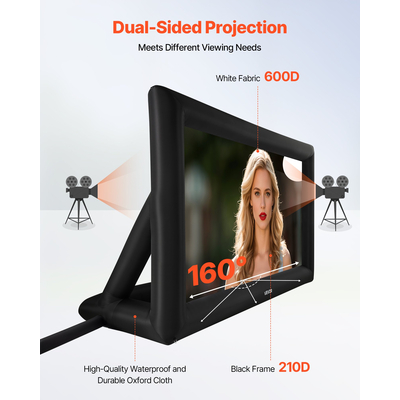 Φουσκωτή οθόνη κινηματογράφου VEVOR 20 ποδιών, προβολέας ταινιών 16:9 600D με φορητή τσάντα