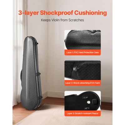 Φορητή τσάντα μεταφοράς βιολιού VEVOR από σύνθετες ίνες άνθρακα 4/4 πλήρους μεγέθους