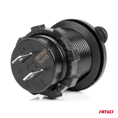 ΠΡΙΖΑ ΜΕ 2 ΘΥΡΕΣ USB ΚΑΙ ΚΑΠΑΚΙ ΜΑΥΡΗ 12/24V 4.2A ΑΔΙΑΒΡΟΧΗ ΜΕ ΜΠΛΕ LED ΦΩΣ ΕΝΔΕΙΞΗΣ  AMIO - 1 ΤΕΜ.