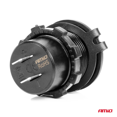 ΠΡΙΖΑ ΜΕ 2 ΘΥΡΕΣ USB ΚΑΙ ΚΑΠΑΚΙ 12/24V QUICK CHARGE 3.0 ΑΔΙΑΒΡΟΧΗ ΜΕ ΜΠΛΕ LED ΦΩΣ ΜΑΥΡΗ AMIO - 1 ΤΕΜ.