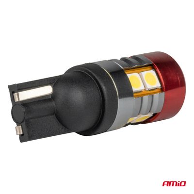 ΛΑΜΠΑΚΙΑ LED T10 W5W 12V/24V LED CAN-BUS 9xSMD 3030 ΛΕΥΚΟ ΦΩΣ 5.500K (ΣΕ ΧΡΩΜΑ ΚΟΚΚΙΝΟ-ΜΑΥΡΟ) AMIO - 2 ΤΕΜ.