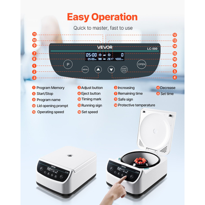 Φυγοκεντρική Μηχανή VEVOR 2/5/10/15ml Ταχύτητα 500-4000rpm με 1 ρότορα και χρονοδιακόπτη