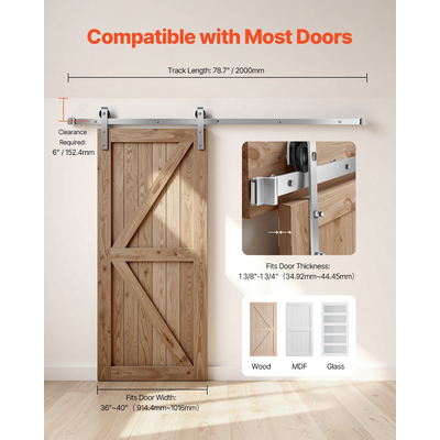 Κιτ εξαρτημάτων συρόμενης πόρτας αχυρώνα VEVOR 6,6FT για μονή συρόμενη πόρτα αχυρώνα ασημί