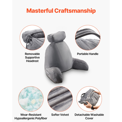 Μαξιλάρι Διαβάσματος VEVOR Μεγάλο Μαξιλάρι Κρεβατιού με Αφαιρούμενο Προσκέφαλο και Πλενόμενο Πανί