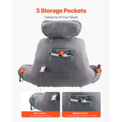 Μαξιλάρι Διαβάσματος VEVOR Μεγάλο Μαξιλάρι Κρεβατιού με Αφαιρούμενο Προσκέφαλο και Πλενόμενο Πανί