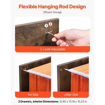 VEVOR Ντουλάπι Αρχειοθέτησης με 3 Συρτάρια Κάθετο Ντουλάπι Αρχειοθέτησης με Κλείδωμα για Γραφείο στο Σπίτι