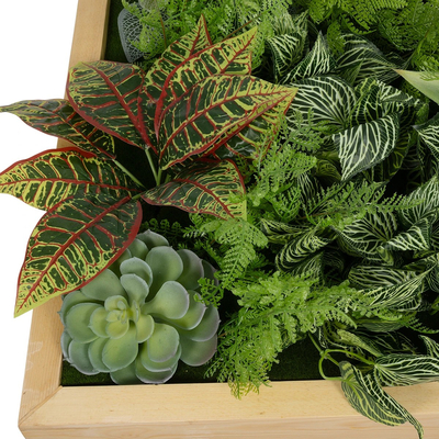 GloboStar® Artificial Garden VARIOUS PLANT 20641 Τεχνητό Διακοσμητικό Φυλλωσιάς σε Ξύλινο Πάνελ  - Κάθετος Κήπος Μιξ Μ60 x Π60 x Υ32cm