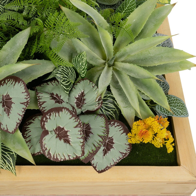 GloboStar® Artificial Garden VARIOUS PLANT 20641 Τεχνητό Διακοσμητικό Φυλλωσιάς σε Ξύλινο Πάνελ  - Κάθετος Κήπος Μιξ Μ60 x Π60 x Υ32cm