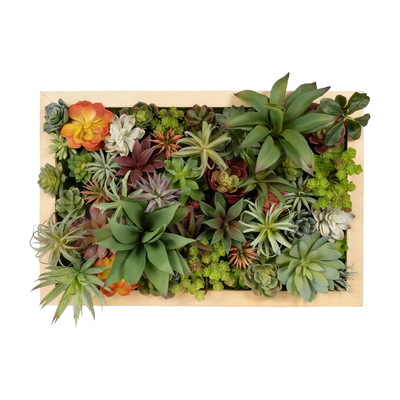 GloboStar® Artificial Garden VARIOUS PLANT 20642 Τεχνητό Διακοσμητικό Φυλλωσιάς σε Ξύλινο Πάνελ  - Κάθετος Κήπος Μιξ Μ60 x Π60 x Υ20cm