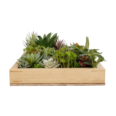 GloboStar® Artificial Garden VARIOUS PLANT 20642 Τεχνητό Διακοσμητικό Φυλλωσιάς σε Ξύλινο Πάνελ  - Κάθετος Κήπος Μιξ Μ60 x Π60 x Υ20cm