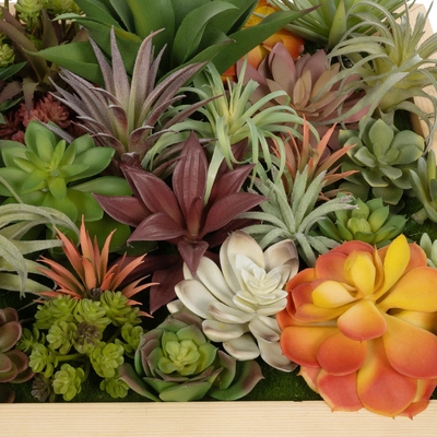 GloboStar® Artificial Garden VARIOUS PLANT 20642 Τεχνητό Διακοσμητικό Φυλλωσιάς σε Ξύλινο Πάνελ  - Κάθετος Κήπος Μιξ Μ60 x Π60 x Υ20cm