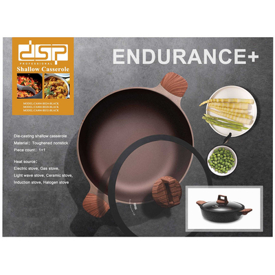 Ρηχή κατσαρόλα αντικολλητική με καπάκι - 3.9L - CA004-BS28-Black - DSP - 563776