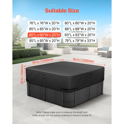 Κάλυμμα υδρομασάζ εξωτερικού χώρου VEVOR 2285x2285x508mm, ανθεκτικό στις καιρικές συνθήκες και αδιάβροχο, μαύρο