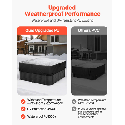 Κάλυμμα υδρομασάζ εξωτερικού χώρου VEVOR 2285x2285x508mm, ανθεκτικό στις καιρικές συνθήκες και αδιάβροχο, μαύρο