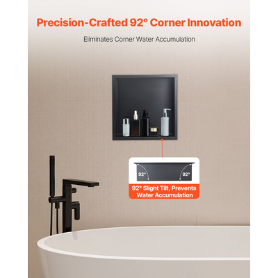 Θέση ντους VEVOR 33,0 x 33,0 x 10,2 cm Εντοιχιζόμενο ράφι τοίχου από ανοξείδωτο ατσάλι, μαύρο