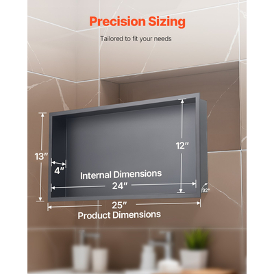 Θέση ντους VEVOR 33.0x63.5x10.2cm Εντοιχιζόμενο ράφι από ανοξείδωτο ατσάλι