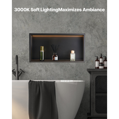 Θέση ντους VEVOR 33,0x63,5x10,2 cm Εντοιχιζόμενο ράφι με ταινία LED από ανοξείδωτο ατσάλι