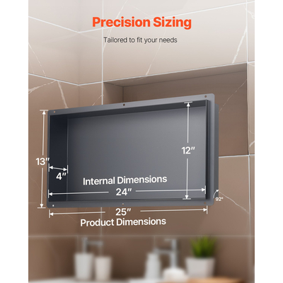 Θέση ντους VEVOR 33,0 x 63,5 x 10,2 cm Εντοιχιζόμενο ράφι χωρίς πλαίσιο από ανοξείδωτο ατσάλι