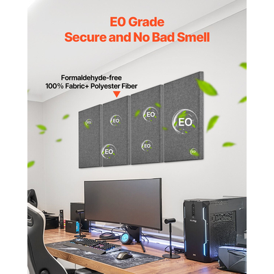 VEVOR 4 τεμάχια ακουστικά πάνελ τοίχου πάχους 2 ίντσας 23,6 x 11,8 ίντσες αυτοκόλλητα γκρι