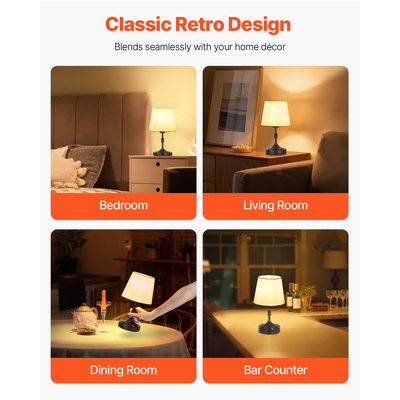 Ασύρματο επιτραπέζιο φωτιστικό VEVOR με επαναφορτιζόμενη μπαταρία, μικρό υφασμάτινο καπέλο, μαύρο