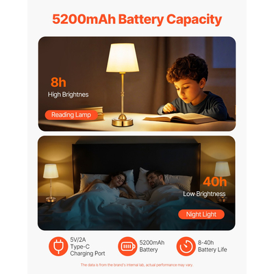 Ασύρματο επιτραπέζιο φωτιστικό VEVOR 2 τεμάχια επαναφορτιζόμενη επιτραπέζια λάμπα μπαταρίας υφασμάτινο καπέλο χρυσό