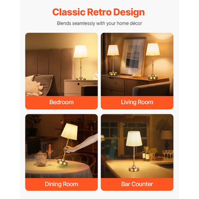 Ασύρματο επιτραπέζιο φωτιστικό VEVOR 2 τεμάχια επαναφορτιζόμενη επιτραπέζια λάμπα μπαταρίας υφασμάτινο καπέλο χρυσό