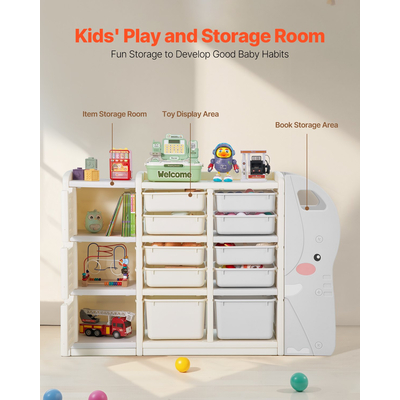 VEVOR Αποθήκευση παιχνιδιών 4 επιπέδων για παιδιά με 10 πλαστικούς κινητούς κάδους σε σχήμα ελέφαντα