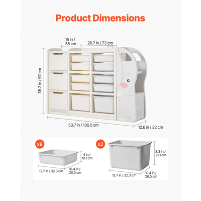VEVOR Αποθήκευση παιχνιδιών 4 επιπέδων για παιδιά με 10 πλαστικούς κινητούς κάδους σε σχήμα ελέφαντα
