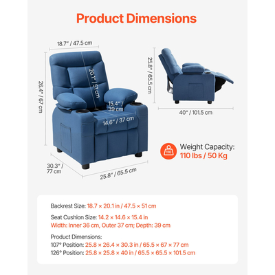 Ανακλινόμενη Καρέκλα VEVOR για Νήπια με Θήκες για Ποτήρια και Τσέπες (Μπλε)