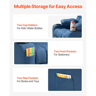 Ανακλινόμενη Καρέκλα VEVOR για Νήπια με Θήκες για Ποτήρια και Τσέπες (Μπλε)